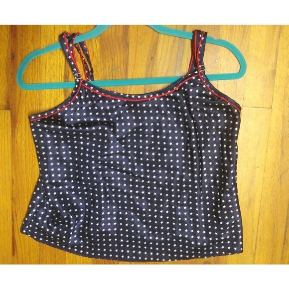 Womens American Flag Tank Top Sz M Cami cropped boxy 4th of July Patriotic shiny - Picture 8 of 9